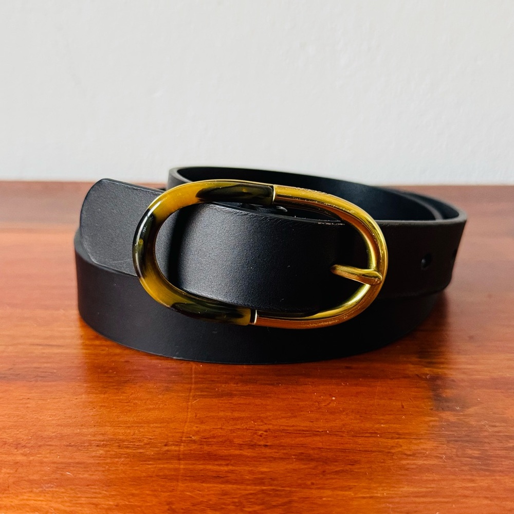 Fossil Black Belt with Tortoiseshell Gold-Tone Buckle Sz small
